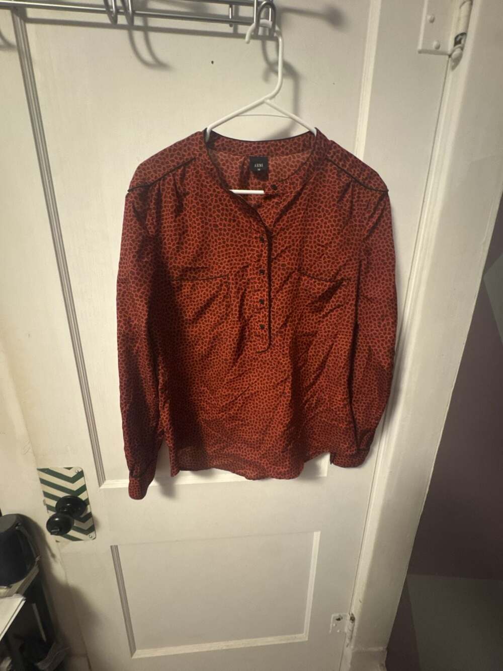 ARMI Women's Long Sleeve Button-Down Blouse in Red and Black Animal Print